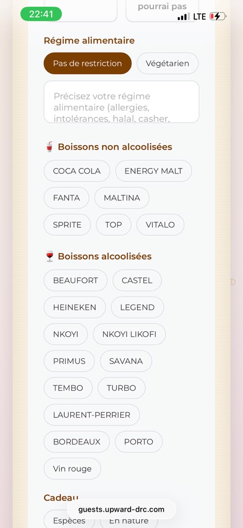 Choix des boissons
