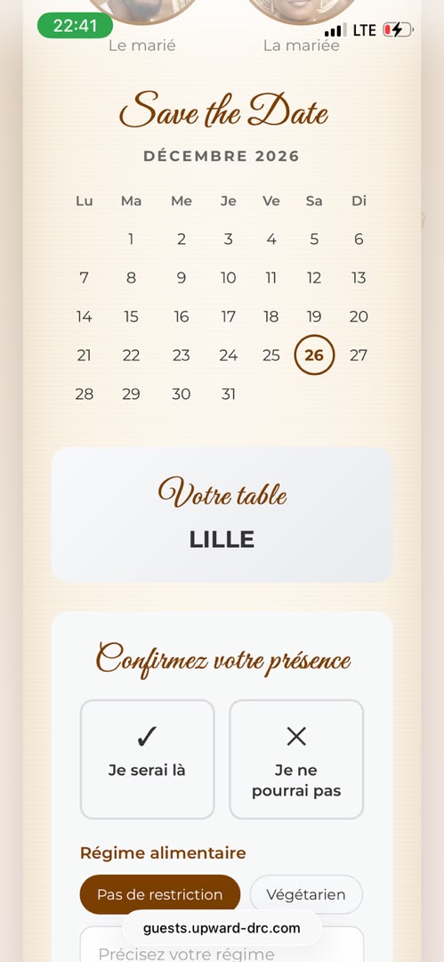 Table et confirmation de présence