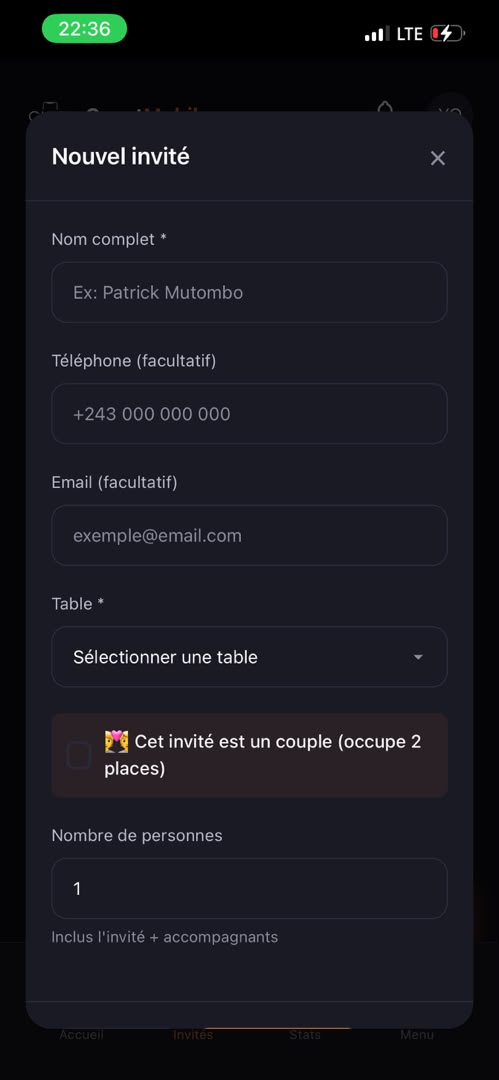 Ajout d'un invité